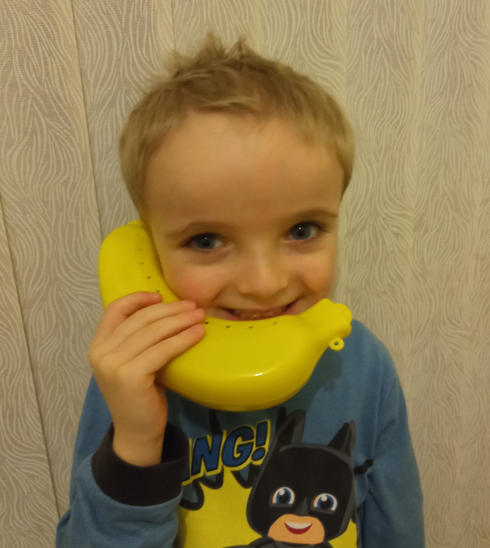 Cameron using the banana phone