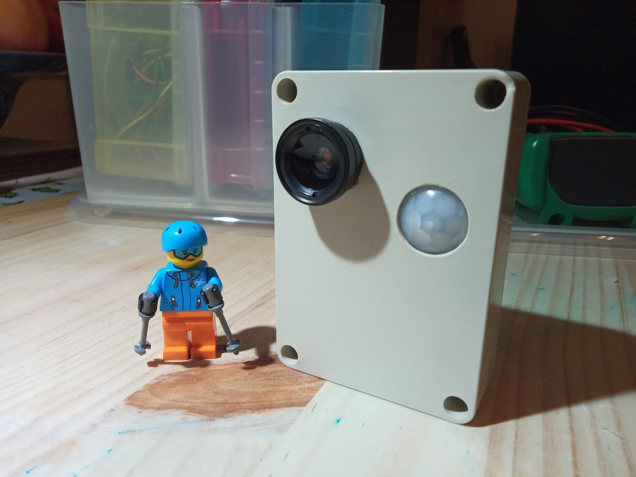 Camera trap with lego character for scale